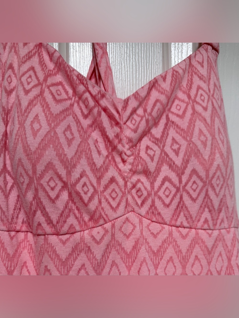 Dakini Pink Geometric Midi Dress Built-In Bra Removable Pads NWOT L Crisscross - Picture 5 of 15